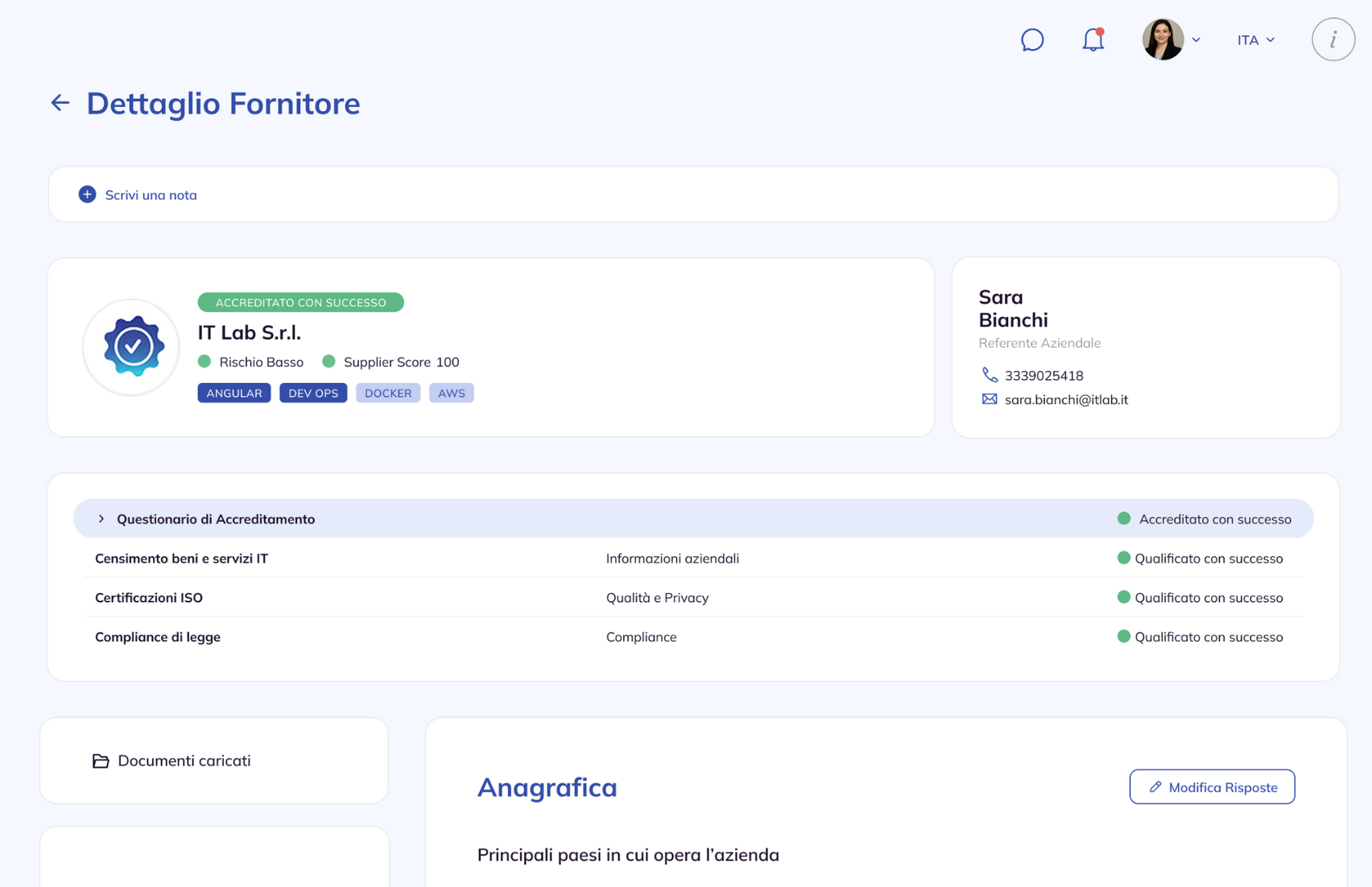 Dettaglio profilo fornitore